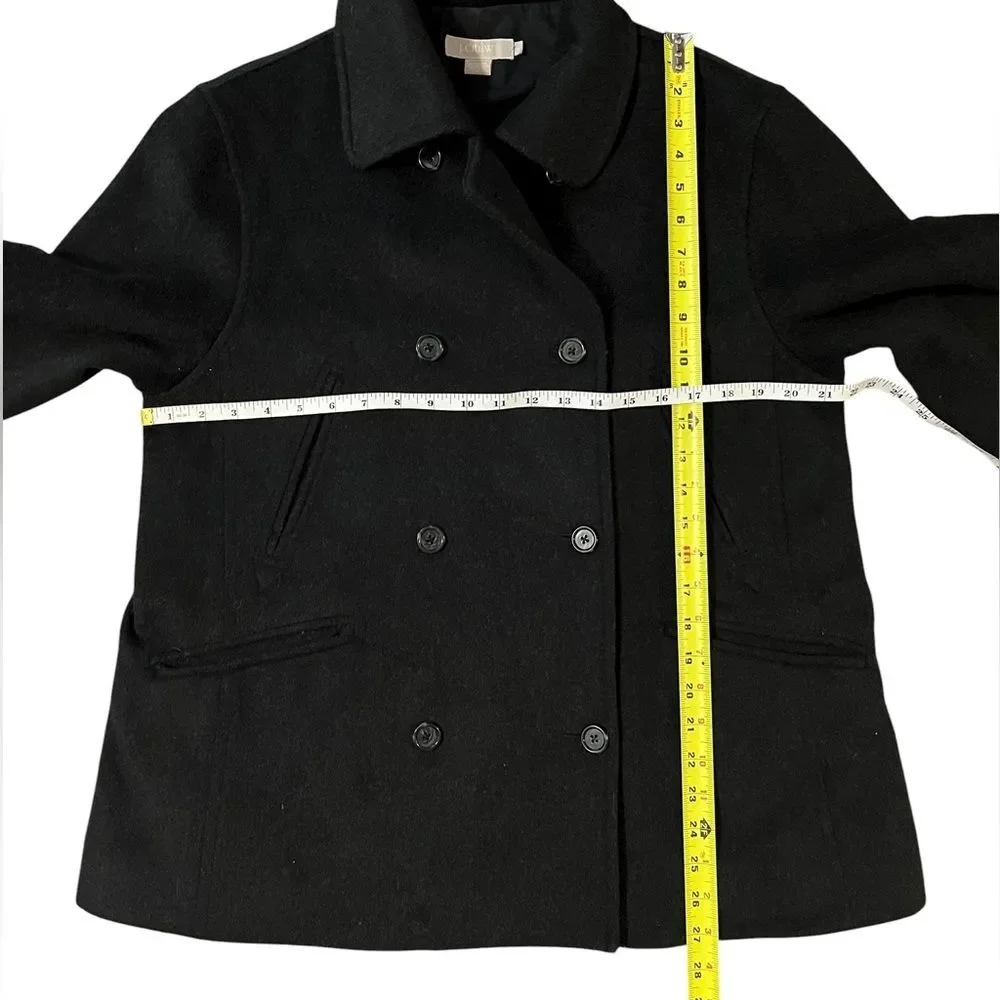 J Crew Wool Blend Double Breasted Black Peacoat Classic Preppy Womens Large - Picture 4 of 6